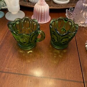 LE Smith Amberina Green Creamer and Sugar Moon and Stars